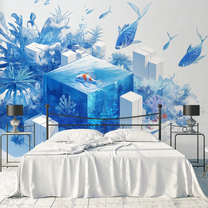 Blue Aquarium Mural Wallpaper in Bedroom Blue and White Aquarium Wallpaper Mural Wallpaper