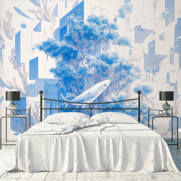 Blue Aquarium Mural Wallpaper in Bedroom Blue and White Aquarium -3 Mural Wallpaper - pure wallpaper artwork