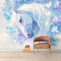 Horse and Floral Mural Wallpaper in Girls's Room Purple, Blue and White Horse Mural Wallpaper - pure wallpaper artwork