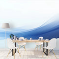 Blue Wave Mural Wallpaper in Commercial Space Blue and White Wave Mural Wallpaper - pure wallpaper artwork