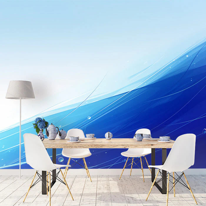 Blue Wave Mural Wallpaper in Commercial Space Blue and White Wave Mural Wallpaper