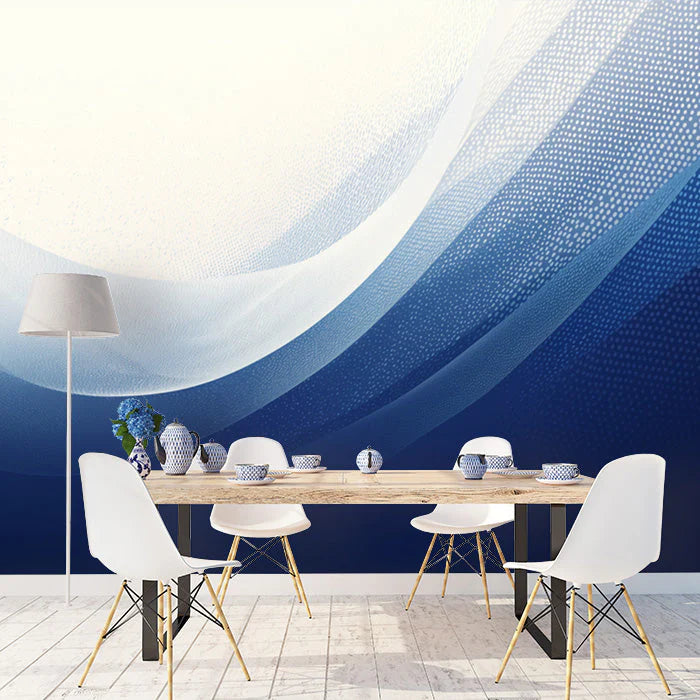 Dark Blue Wave Mural Wallpaper in Dining Room Blue and White Wave Mural Wallpaper - pure wallpaper artwork