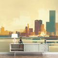 Cityscape Mural Wallpaper in Room Yellow, Green and Blue Building -1 Mural Wallpaper - pure wallpaper artwork