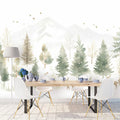 Winter Forest Mural Wallpaper in Dining Room Blue and White Forest -3 Mural Wallpaper - pure wallpaper artwork