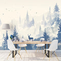 Winter Forest Mural Wallpaper in Dining Room Blue and White Forest -4 Mural Wallpaper - pure wallpaper artwork