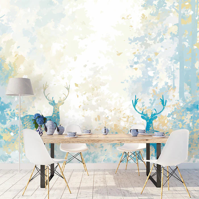 Winter Forest Mural Wallpaper in Dining Room Blue and White Forest -6 Mural Wallpaper - pure wallpaper artwork