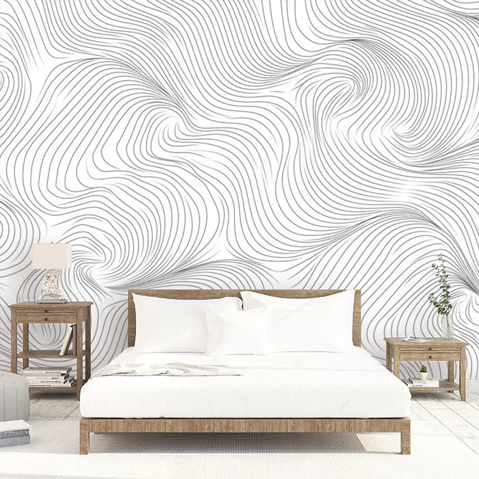 Black and White Swirl Mural Wallpaper in Bedroom Black and White Swirl Mural Wallpaper
