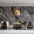 Wavy Dotstream Mural Wallpaper Black and White Abstract Flow with Dotted Accents Mural Wallpaper - pure wallpaper artwork