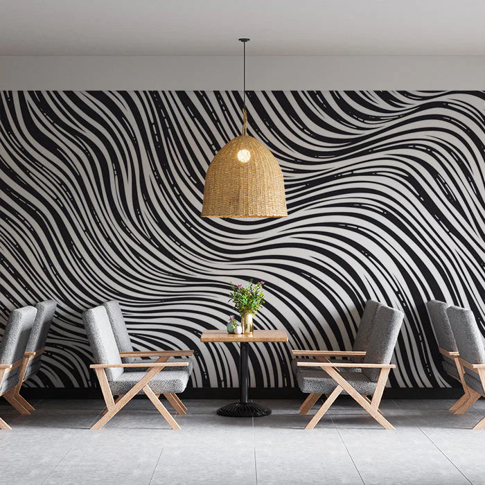 Zebra Wave Mural Wallpaper Black and White Optical Stripe Pattern Mural Wallpaper
