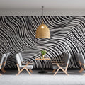 Zebra Wave Mural Wallpaper Black and White Optical Stripe Pattern Mural Wallpaper - pure wallpaper artwork