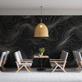 Topographic Nightline Mural Wallpaper Black and White Abstract Contour Lines Mural Wallpaper - pure wallpaper artwork
