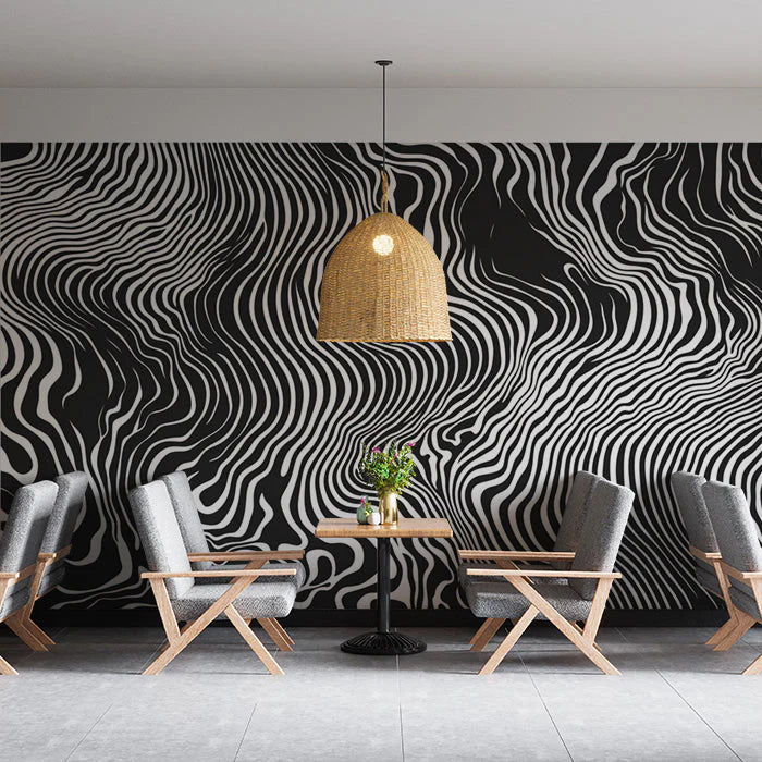 Zebra Wave Mural Wallpaper Black and White Optical Stripe Pattern Mural Wallpaper - pure wallpaper artwork