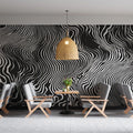 Zebra Wave Mural Wallpaper Black and White Optical Stripe Pattern Mural Wallpaper - pure wallpaper artwork