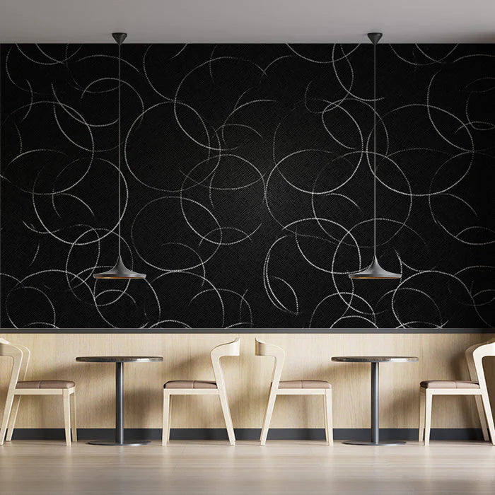 Black and White Circle Mural Wallpaper in Cafe Black and White Circles Mural Wallpaper - pure wallpaper artwork