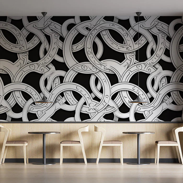 Abstract Circle Mural Wallpaper in Cafe Black and White Circles Mural Wallpaper - pure wallpaper artwork