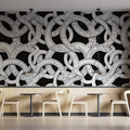 Abstract Circle Mural Wallpaper in Cafe Black and White Circles Mural Wallpaper - pure wallpaper artwork