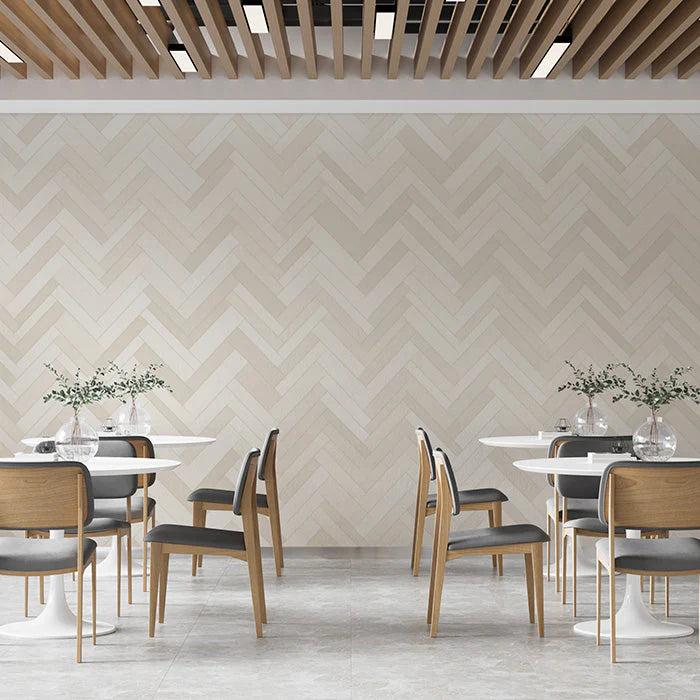 Beige and White Chevron Mural Wallpaper in Restaurant Beige and White Chevron Mural Wallpaper