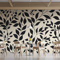 Black and Beige Leaf Mural Wallpaper in Cafe Black and Beige Leaves -2 Mural Wallpaper - pure wallpaper artwork