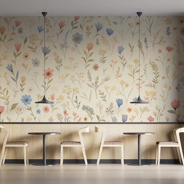 Colorful Floral Mural Wallpaper in Cafe Various Pastel Colors of Flowers Mural Wallpaper - pure wallpaper artwork