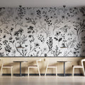 Black Floral Mural Wallpaper in Cafe Various Pastel Colors of Flowers Mural Wallpaper - pure wallpaper artwork