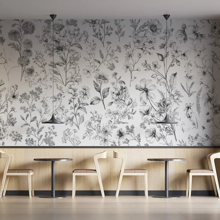 Floral Pattern Mural Wallpaper in Restaurant Various Pastel Colors of Flowers Mural Wallpaper - pure wallpaper artwork