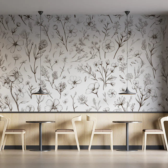 Vintage Floral Mural Wallpaper in Cafe Various Pastel Colors of Flowers Mural Wallpaper