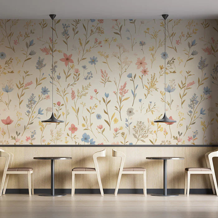 Elegant Floral Mural Wallpaper in Cafe Various Pastel Colors of Flowers Mural Wallpaper - pure wallpaper artwork