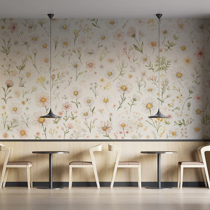 Floral Mural Wallpaper in Cafe Various Pastel Colors of Flowers Mural Wallpaper - pure wallpaper artwork