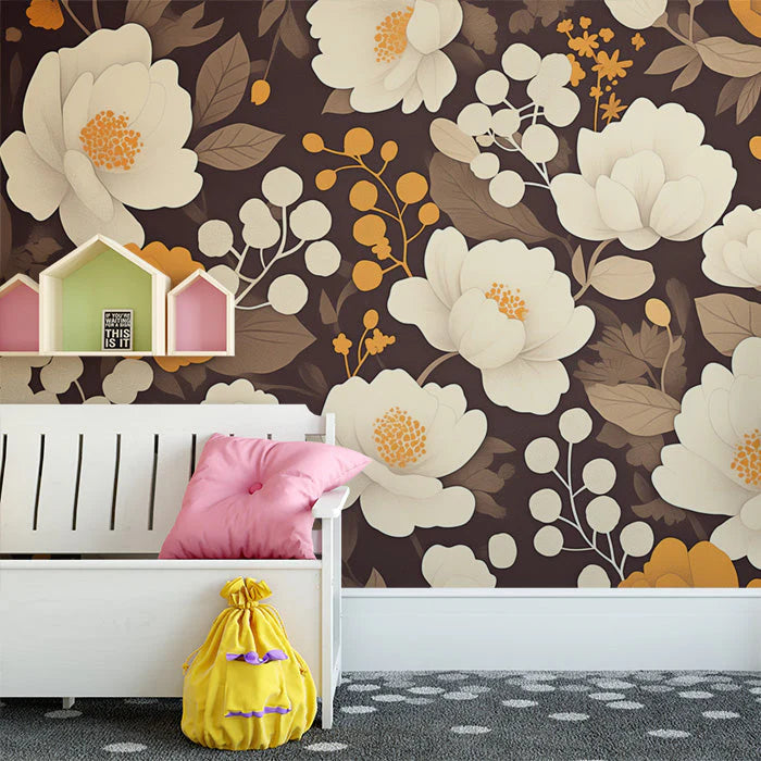 Bright Floral Mural Wallpaper in Child's Room Various Colors (Yellow, Blue, Orange, etc.) Flowers -2 Mural Wallpaper