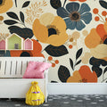 Bright Floral Mural Wallpaper in Child's Room Various Colors (Yellow, Blue, Orange, etc.) Flowers -5 Mural Wallpaper - pure wallpaper artwork