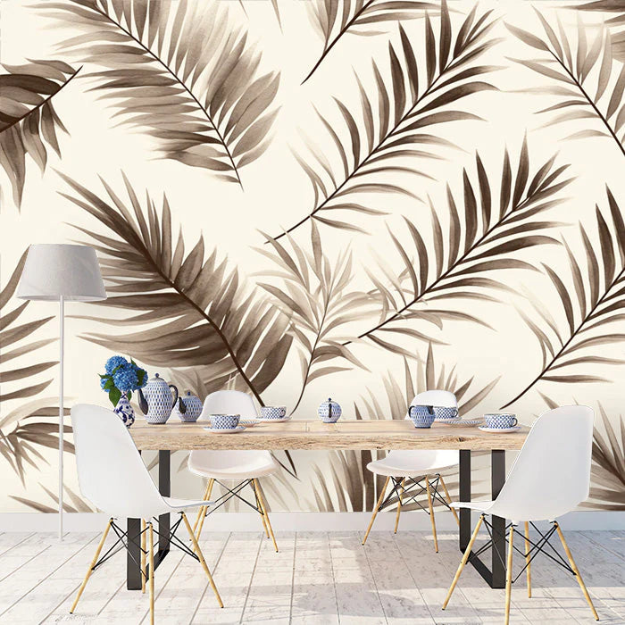 Black and White Palm Leaf Mural Wallpaper in Dining Room Black and White Palms Mural Wallpaper