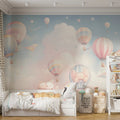 Hot Air Balloon and Bear Mural Wallpaper in Child's Room Pastel Colors (Pink, Blue, etc.) of Balloons Mural Wallpaper - pure wallpaper artwork