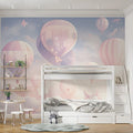 Hot Air Balloon and Bear Mural Wallpaper in Child's Room Pastel Colors (Pink, Blue, etc.) of Balloons -2 Mural Wallpaper - pure wallpaper artwork