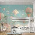 Hot Air Balloon and Bear Mural Wallpaper in Child's Room Pastel Colors (Pink, Blue, etc.) of Balloons -3 Mural Wallpaper - pure wallpaper artwork