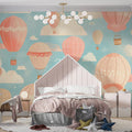 Hot Air Balloon and Bear Mural Wallpaper in Child's Room Pastel Colors (Pink, Blue, etc.) of Balloons -4 Mural Wallpaper - pure wallpaper artwork