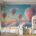 Hot Air Balloon and Bear Mural Wallpaper in Child's Room Pastel Colors (Pink, Blue, etc.) of Balloons -5 Mural Wallpaper - pure wallpaper artwork