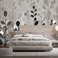 Gray Tree and Leaf Mural Wallpaper in Bedroom Gray and White Tree and Leaf -2 Mural Wallpaper - pure wallpaper artwork