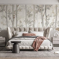 Gray Tree and Leaf Mural Wallpaper in Bedroom Gray and White Tree and Leaf -4 Mural Wallpaper - pure wallpaper artwork