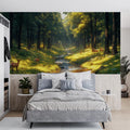 Forest and Deer Mural Wallpaper in Bedroom Various Shades of Green, Brown, and Yellow Forest -1 Mural Wallpaper - pure wallpaper artwork
