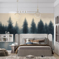 Forest at Sunset Mural Wallpaper in Bedroom Orange, Yellow, and Black Forest -1 Mural Wallpaper - pure wallpaper artwork