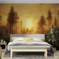 Forest at Sunset Mural Wallpaper in Bedroom Orange, Yellow, and Black Forest -2 Mural Wallpaper - pure wallpaper artwork
