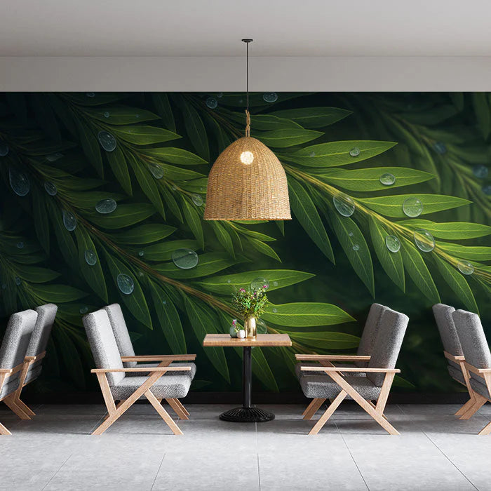 Green Palm Leaf Mural Wallpaper in Cafe Various Shades of Green Palm -2 Mural Wallpaper - pure wallpaper artwork
