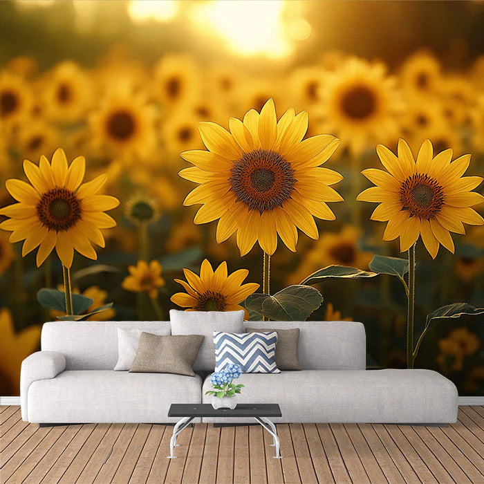 Sunflower Field Mural Wallpaper in Living Room Yellow and Orange Sunflower -3 Mural Wallpaper - pure wallpaper artwork