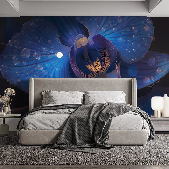 Blue Orchid Mural Wallpaper in Bedroom Pink, Purple, and Blue Orchid -1 Mural Wallpaper - pure wallpaper artwork