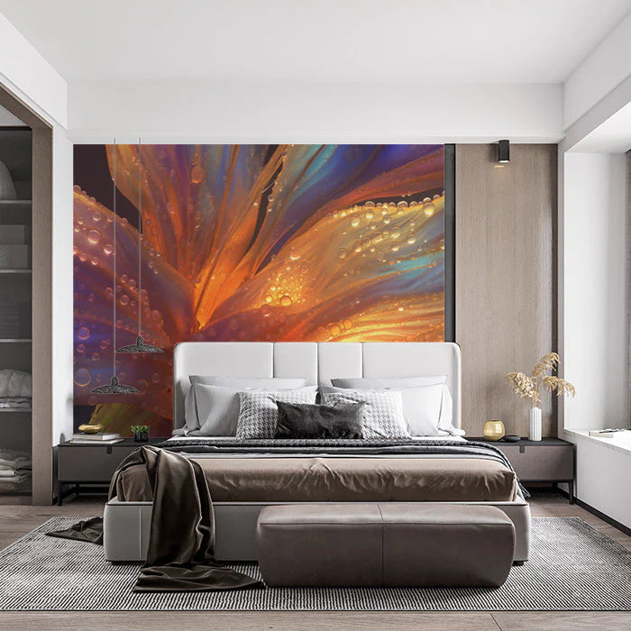 Colorful Orchid Mural Wallpaper in Bedroom Pink, Purple, and Blue Orchid -2 Mural Wallpaper - pure wallpaper artwork