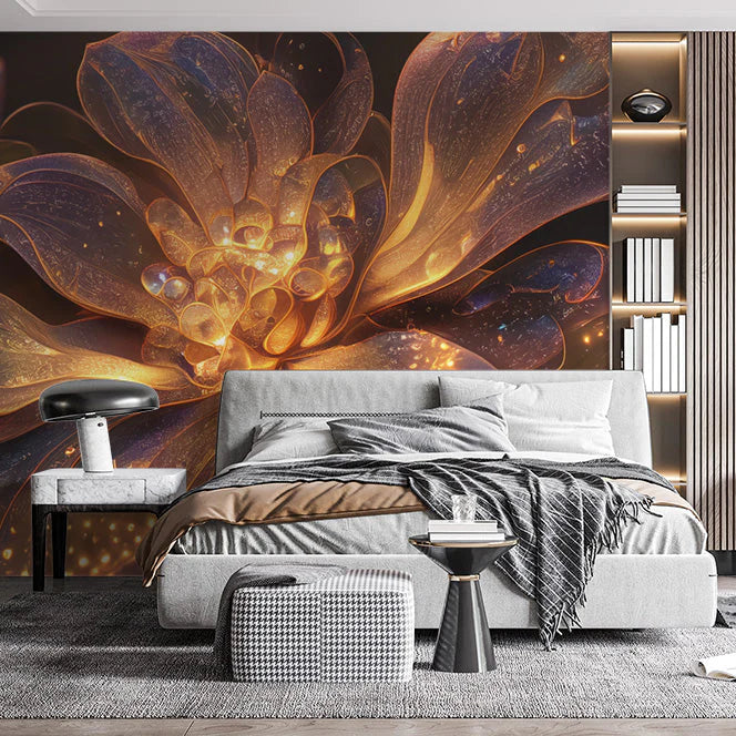 Pink transparent Orchid Mural Wallpaper in Bedroom Pink, Purple, and Blue Orchid Mural Wallpaper