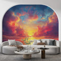 Sunset Clouds Mural Wallpaper in Living Room Orange, Red, Blue, and Purple Sunset Clouds Mural Wallpaper - pure wallpaper artwork