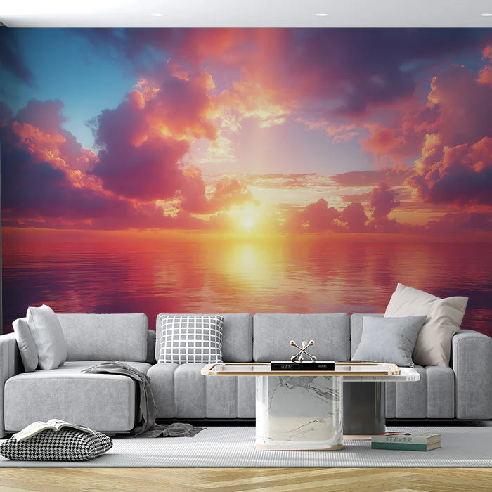 Sunset Clouds Mural Wallpaper in Living Room Orange, Red, Blue, and Purple Sunset Clouds -1 Mural Wallpaper - pure wallpaper artwork