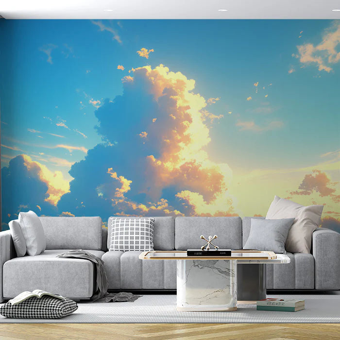 Sunset Clouds Mural Wallpaper in Living Room Orange, Red, Blue, and Purple Sunset Clouds -3 Mural Wallpaper - pure wallpaper artwork