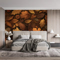 Autumn Leaves Mural Wallpaper in Bedroom Brown, Orange, and Yellow Autumn Leaves -2 Mural Wallpaper - pure wallpaper artwork